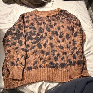 Aerie Leopard Print Sweater - Tan and Black
